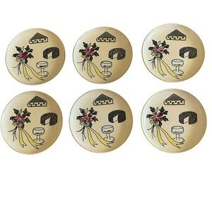 Set of 6 Del Coronado Nasco Japan Cocktail Party Snack Plates MCM Yellow Ribbon